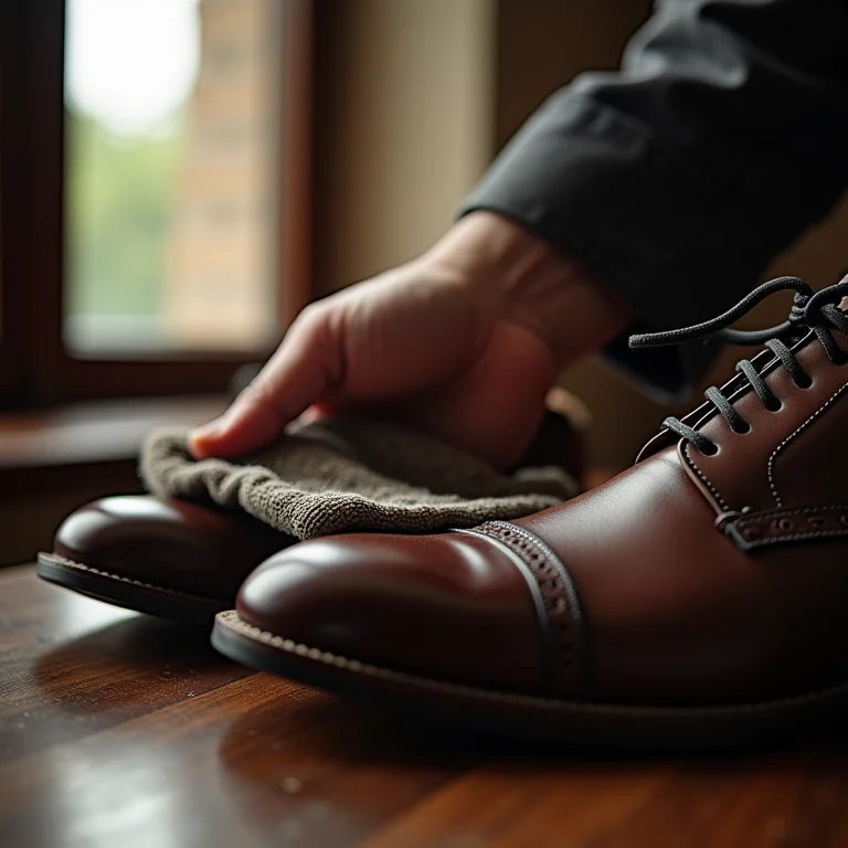 Limpando sapatos de couro.