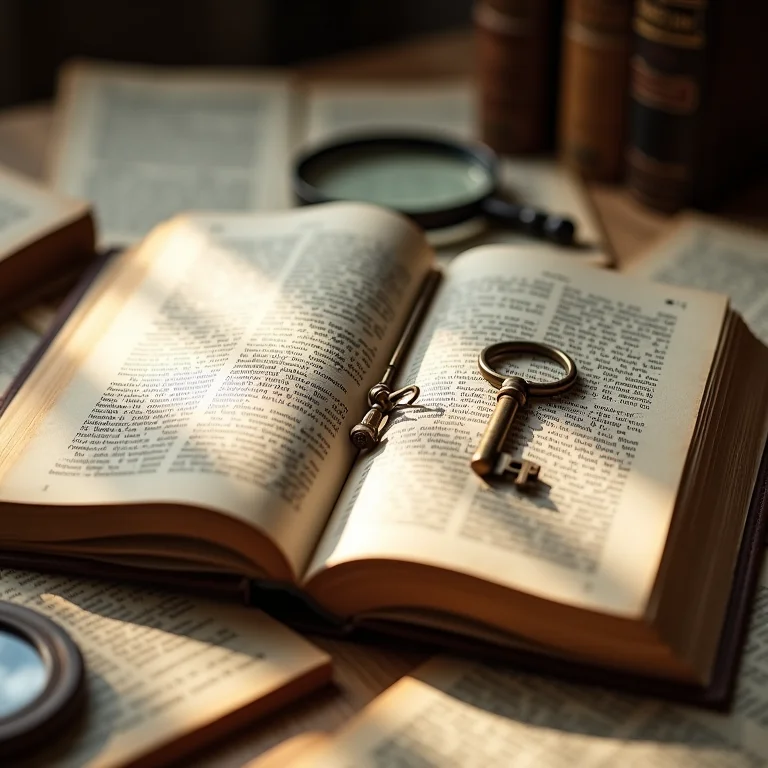 Livro aberto com uma chave escondida, representando reviravoltas surpreendentes