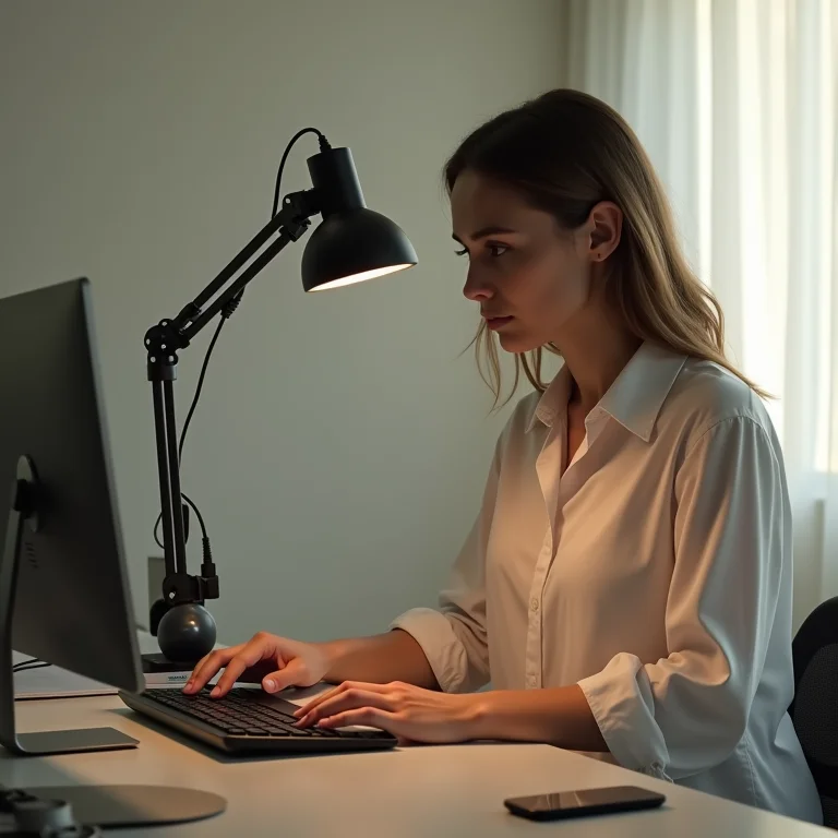 Luminária de braço flexível com imã em uso