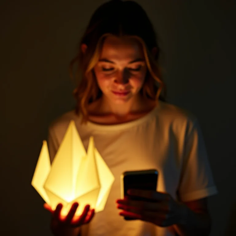 Luminária de origami iluminada por celular