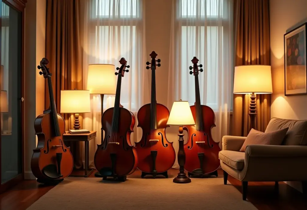 Luminárias criativas feitas com instrumentos musicais