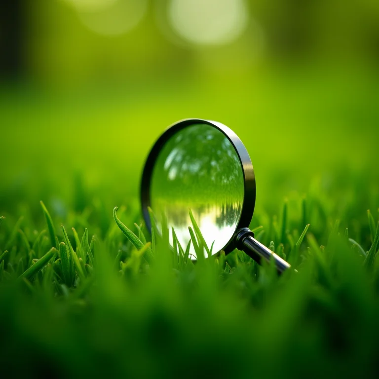 Lupa sobre grama verde exuberante.