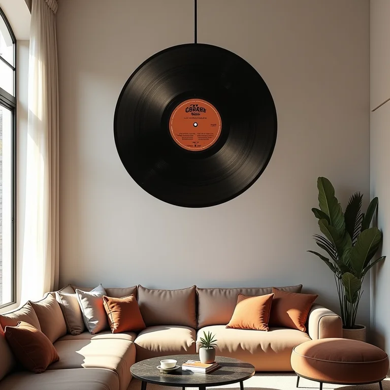 Lustre escultural feito de discos de vinil