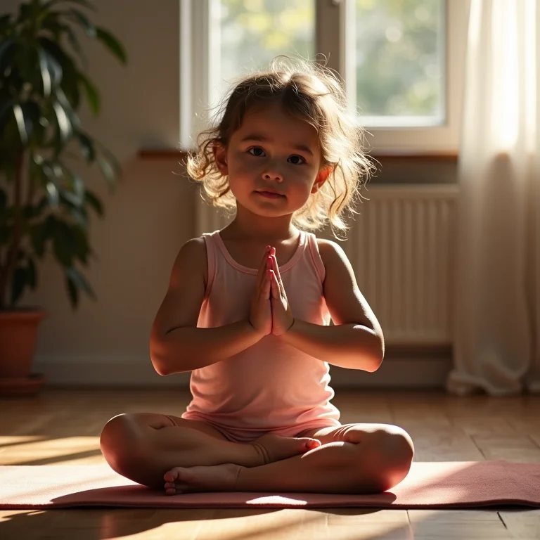 Mãe e filha praticando yoga juntas em casa.