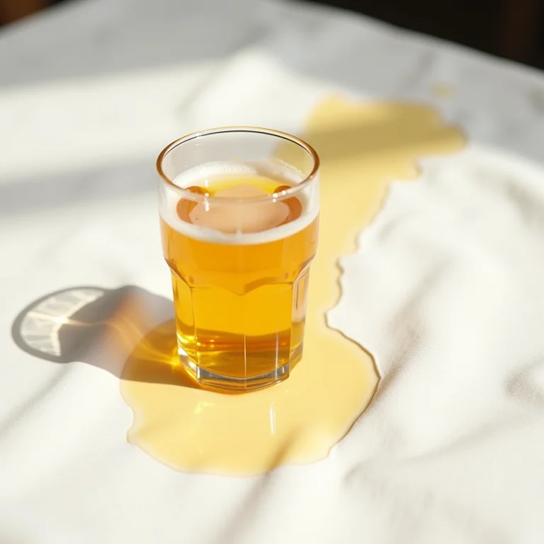Mancha de cerveja em toalha de linho branca