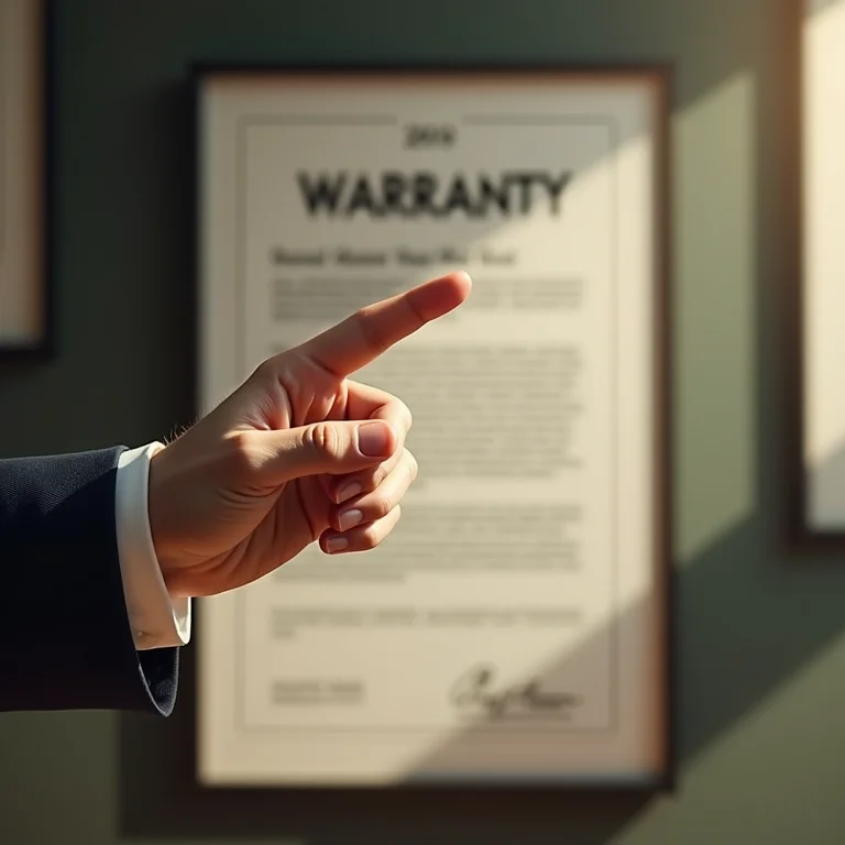 Mão apontando certificado de garantia