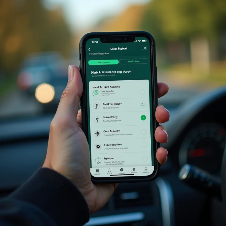 Mão preenchendo os detalhes de um acidente no aplicativo Waze.