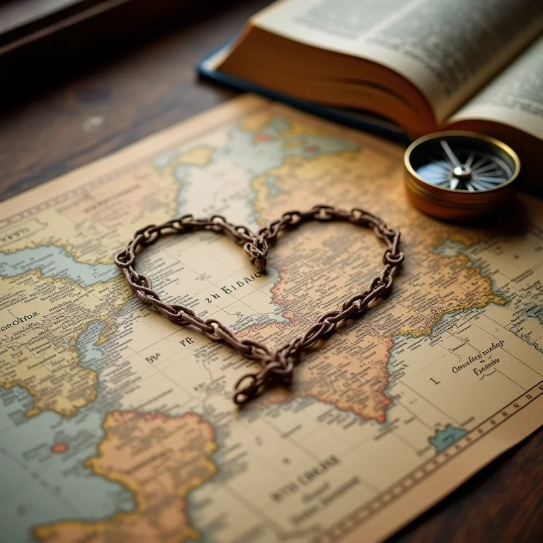 Mapa vintage com um coração desenhado.