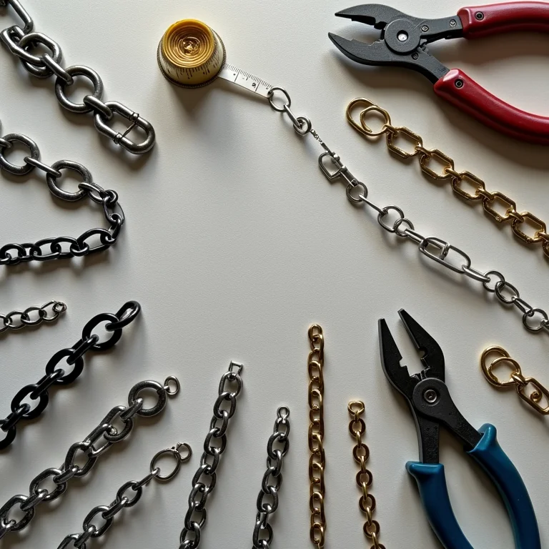 Materiais e ferramentas para criar uma cortina de correntes DIY.