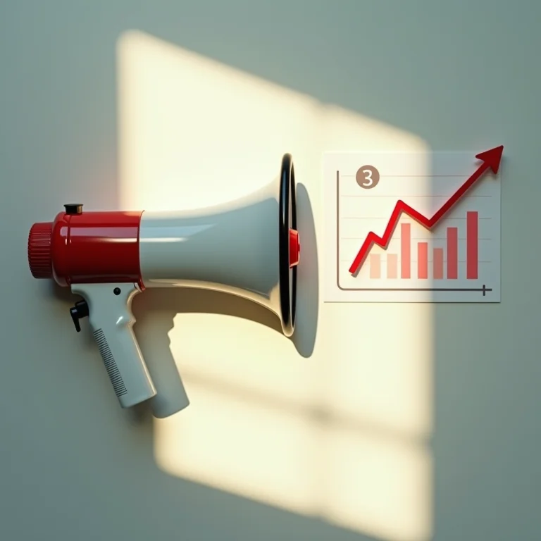 Megafone com gráficos de marketing: área de marketing e vendas