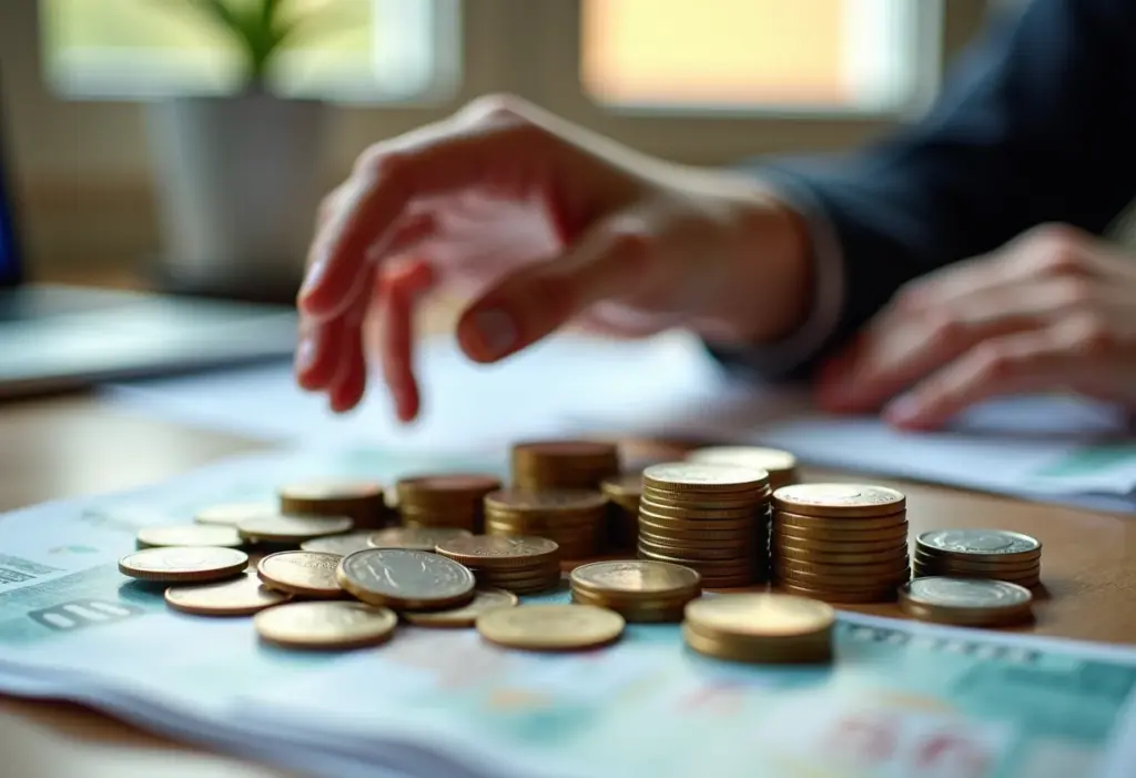 Fluxo de Caixa Explicado: Guia Simples para Não Perder Dinheiro Moedas e notas espalhadas, representando a gestão do fluxo de caixa.
