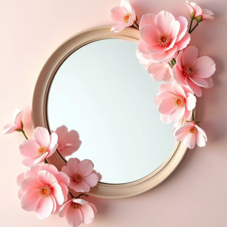 Moldura de espelho feita com flores artificiais