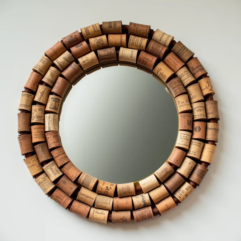 Moldura de espelho feita com rolhas de cortiça