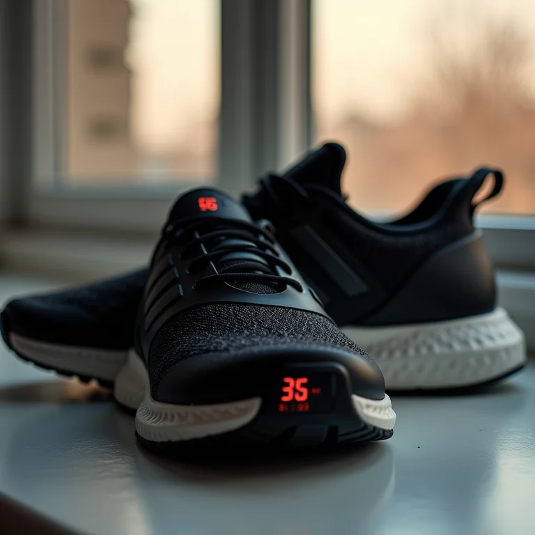 Monitor cardíaco e tênis esportivos.