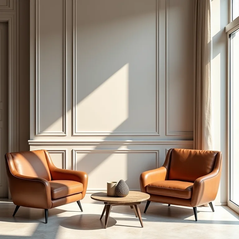 Mood boards com diferentes estilos de decoração e poltronas de couro nobuck.