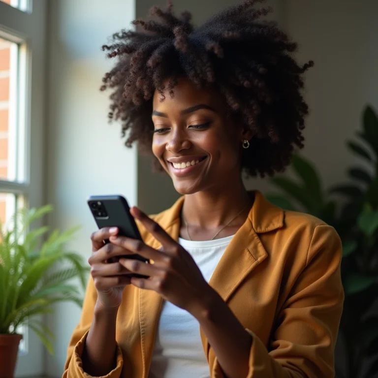 Mulher acessando serviços do Gov.br com biometria facial