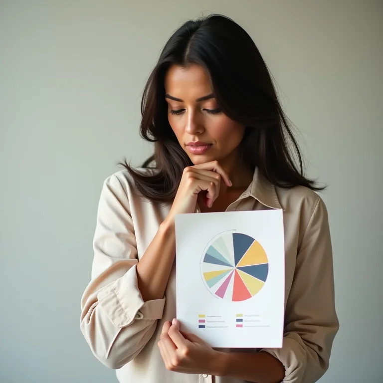 Mulher analisando gráfico de equilíbrio entre trabalho e vida pessoal.