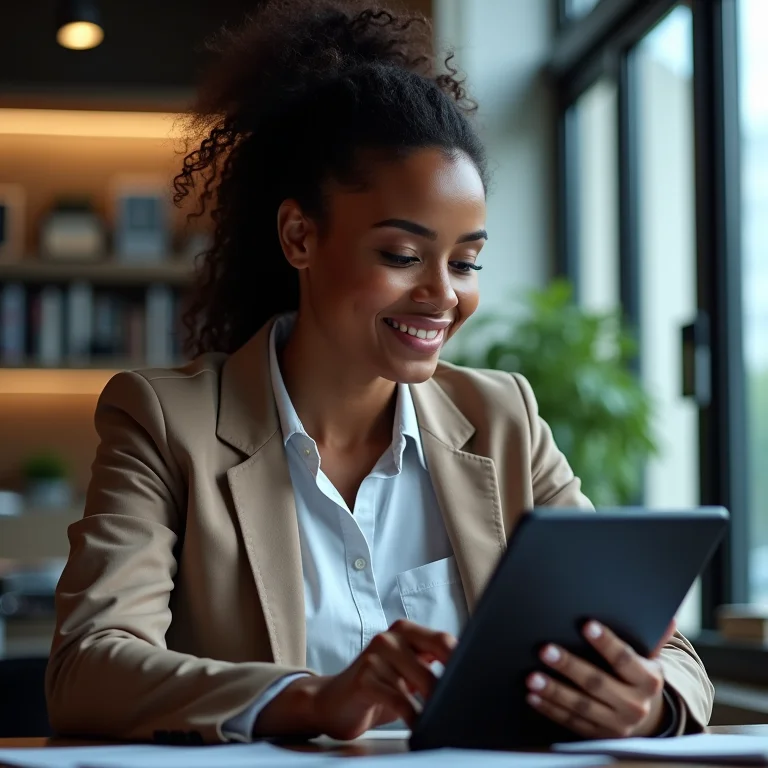 Mulher analisando investimentos em um tablet.