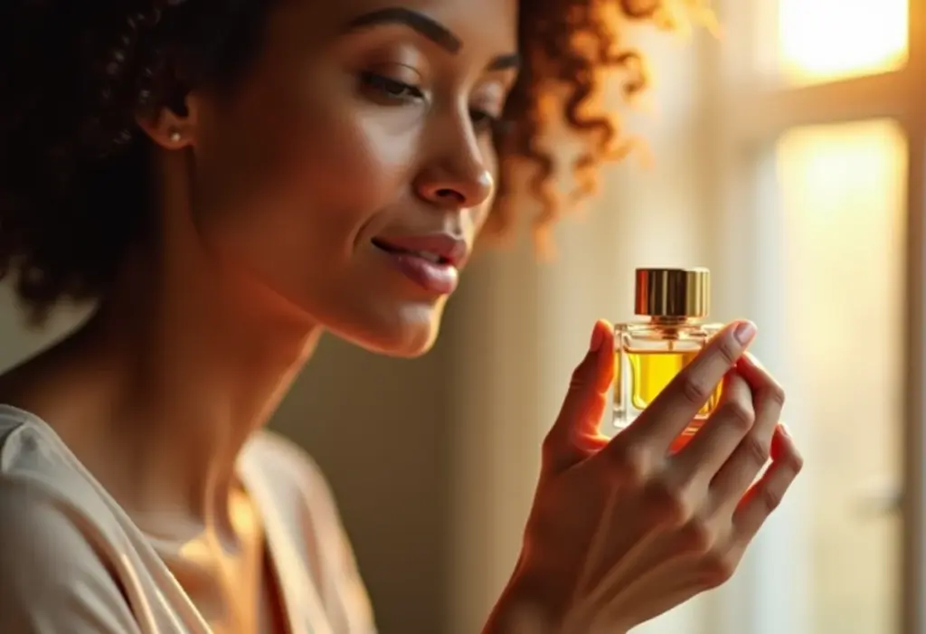 Mulher aplicando perfume no pulso