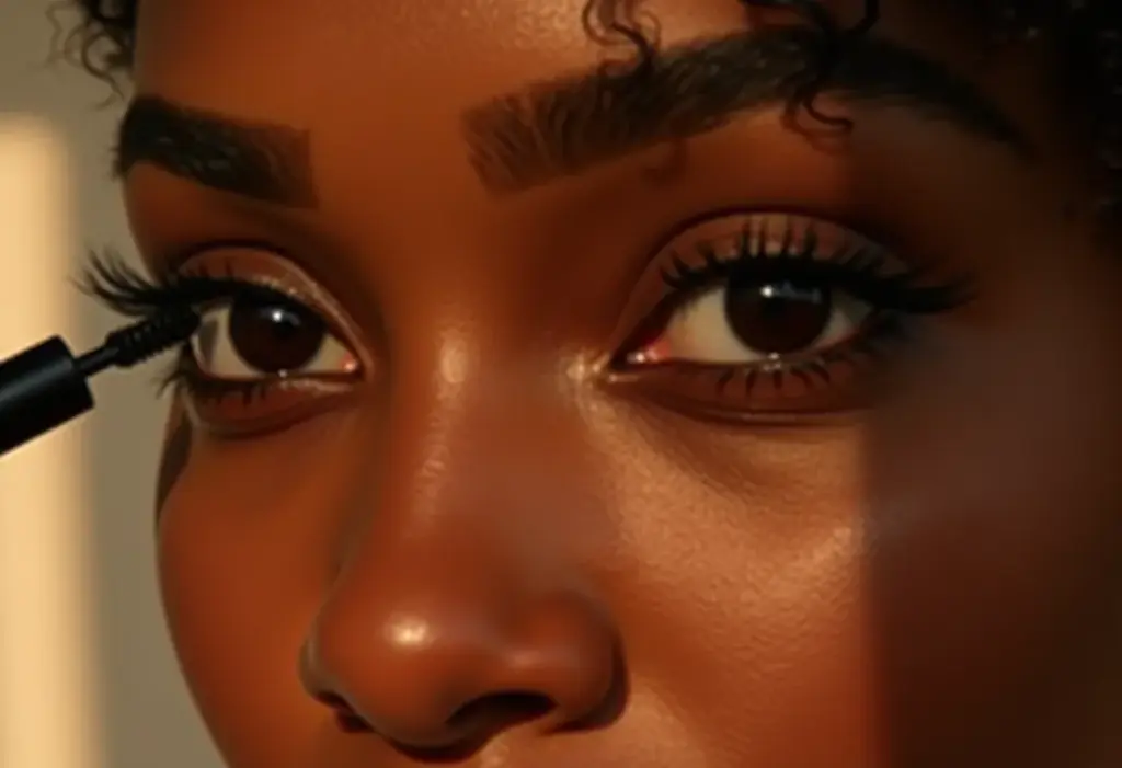 Rímel seco nunca mais: truques fáceis para dar vida nova! Mulher aplicando rímel com olhar radiante e pele natural