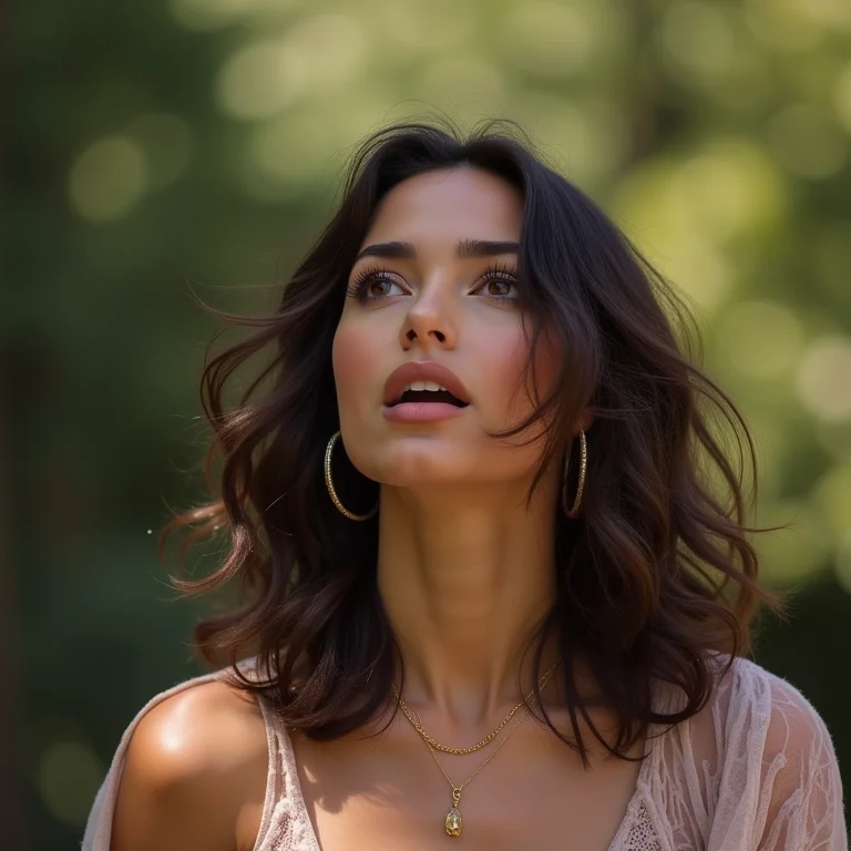 Mulher atuando apaixonadamente em palco ao ar livre