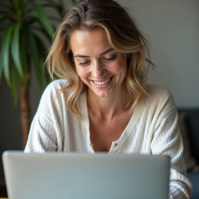 Mulher branca com sardas inserindo gastos e receitas em uma planilha do Excel.