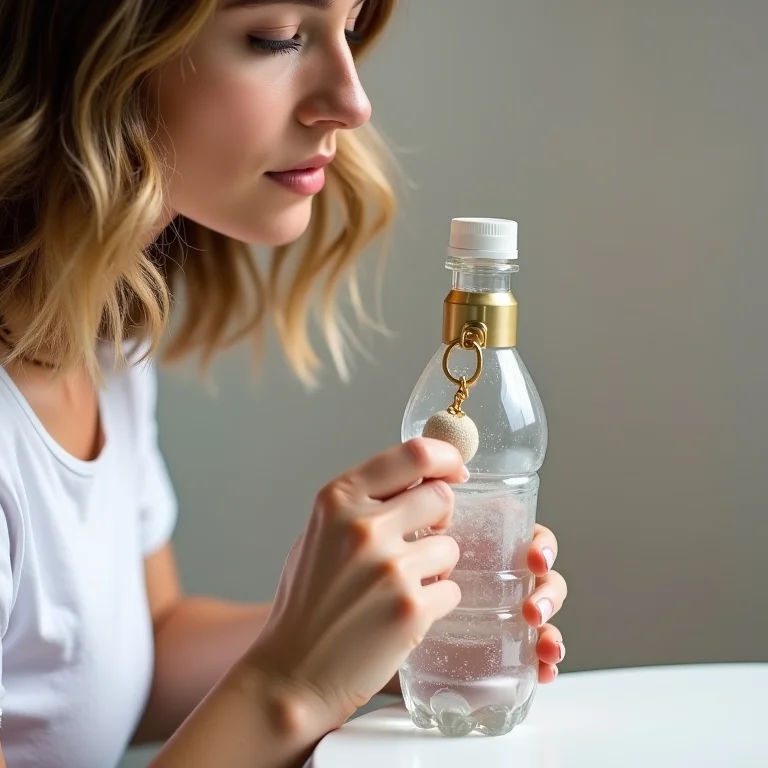 Mulher branca criando porta-chaves de garrafa PET
