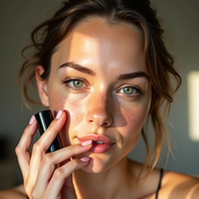 Mulher branca escolhendo produtos de maquiagem