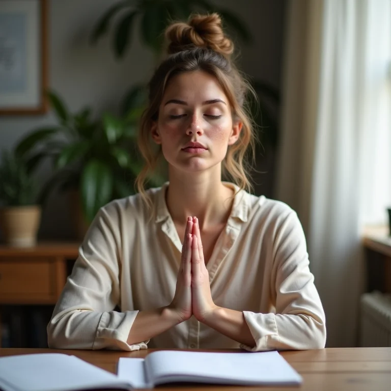 Mulher branca focada meditando para aumentar a concentração