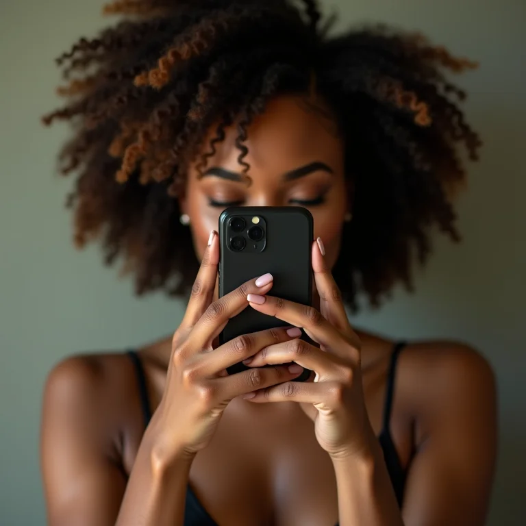 Mulher brincando de se esconder atrás do celular