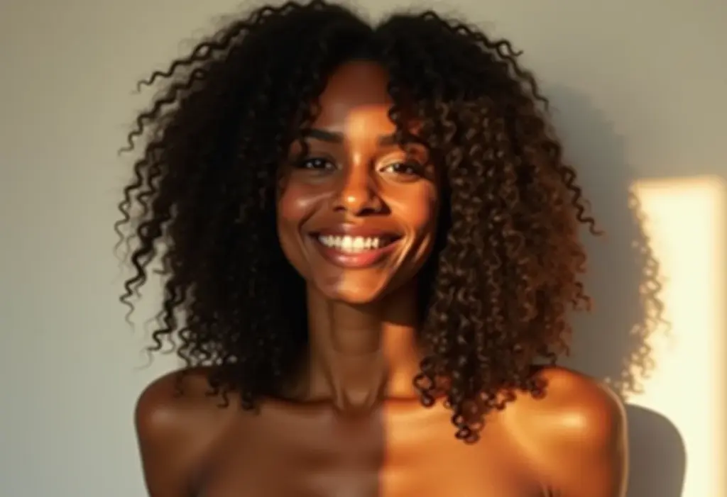 Mulher com cabelo médio e ondas suaves, sorrindo