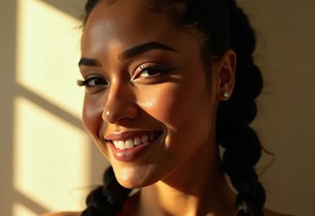 Mulher com tranças boxer radiante sob luz natural