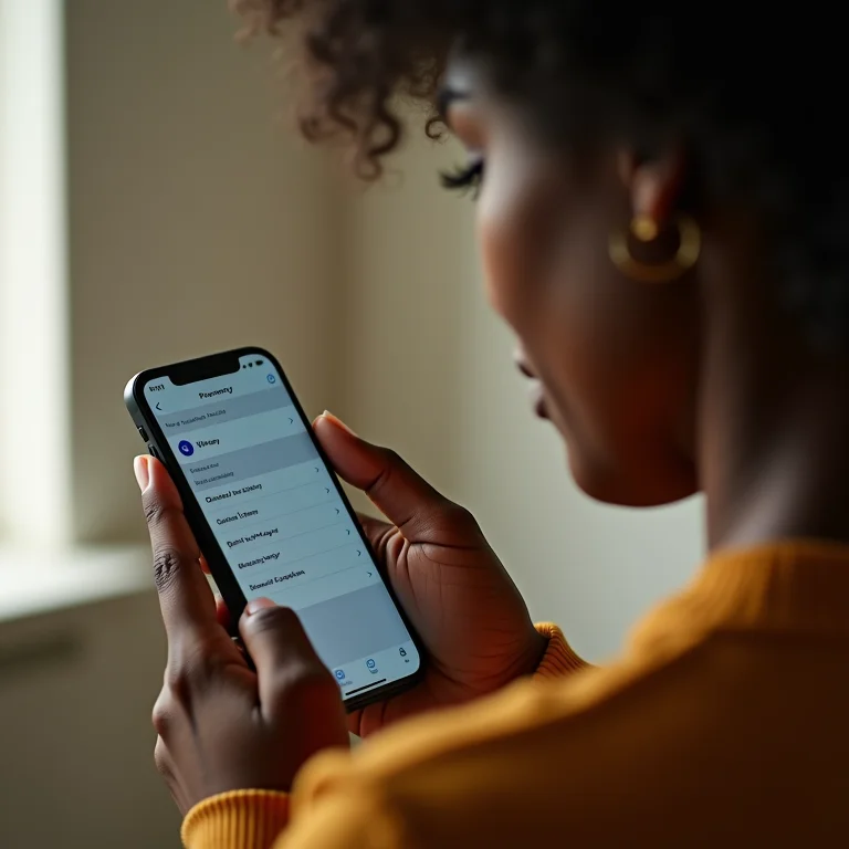 Mulher configurando as opções de privacidade no celular