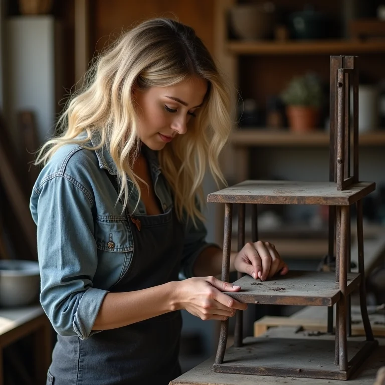 Mulher criando peça DIY em estilo industrial