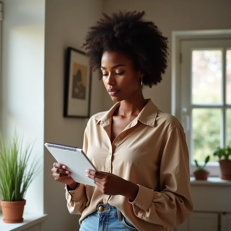 Mulher diversa planejando a limpeza e organização da casa