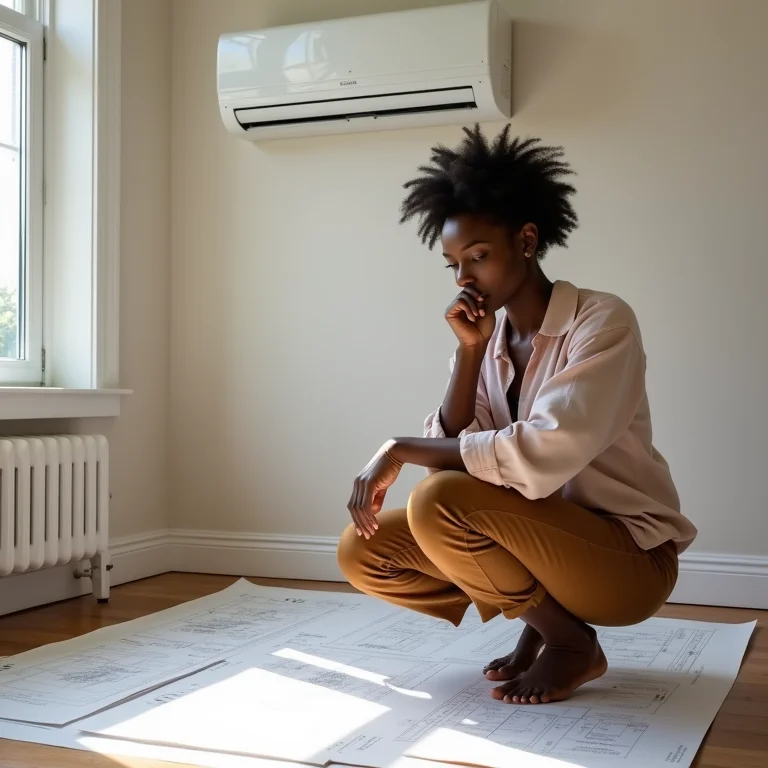 Mulher escolhendo a localização ideal para o ar condicionado.