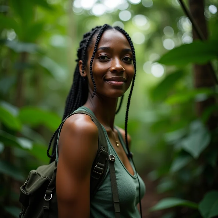 Mulher explorando a selva amazônica