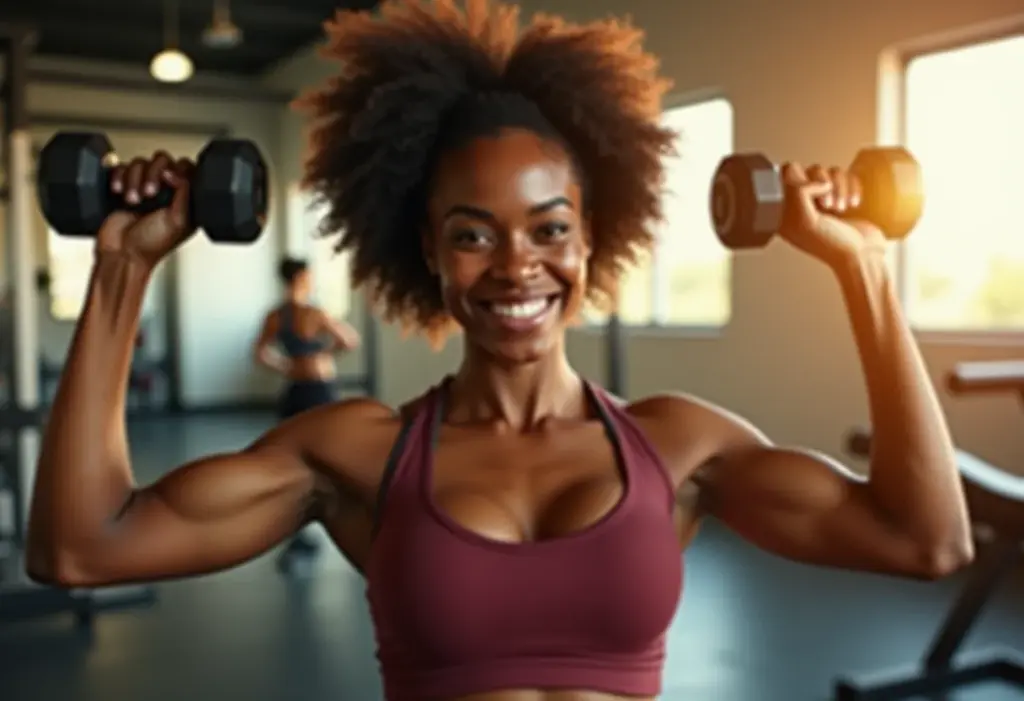 Mulher forte demonstrando a diferença entre massa magra e massa gorda