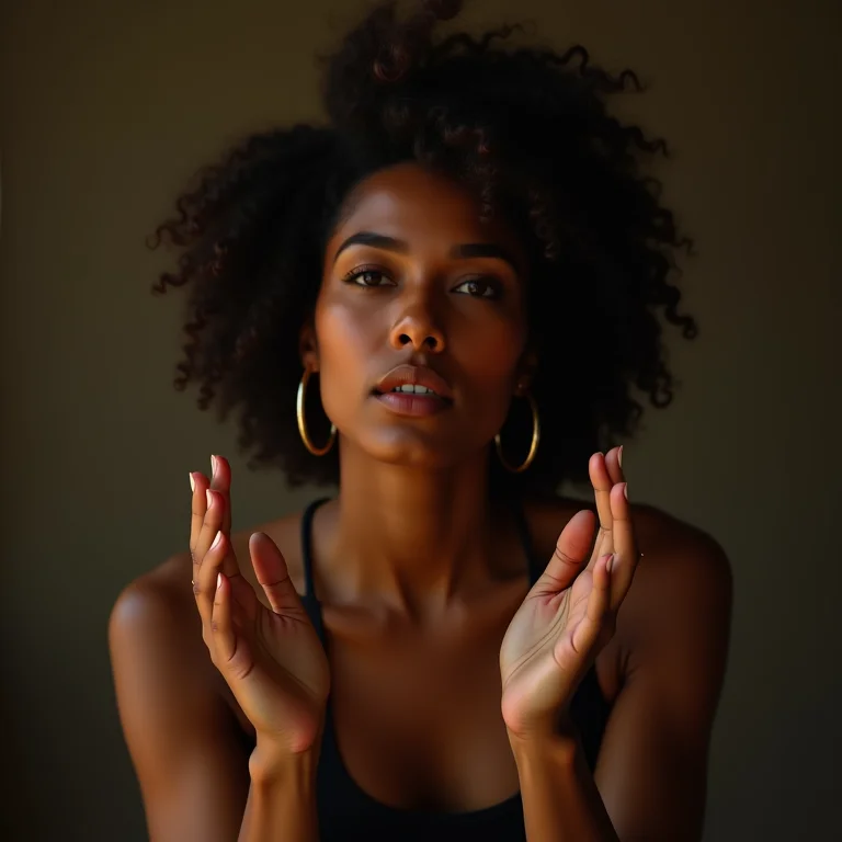 Mulher latina contando história em cena de improvisação