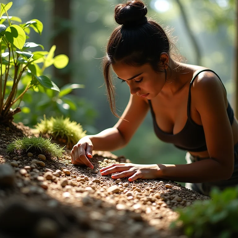 Mulher latina criando camadas de substrato em terrário.