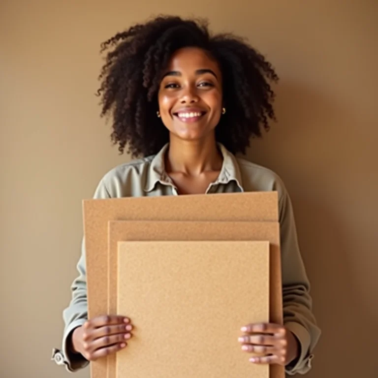 Mulher latina escolhendo o tamanho ideal para a base do quadro de cortiça.
