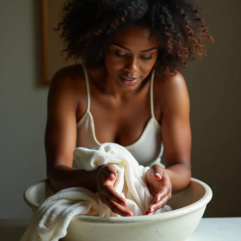 Mulher lavando roupa delicada à mão