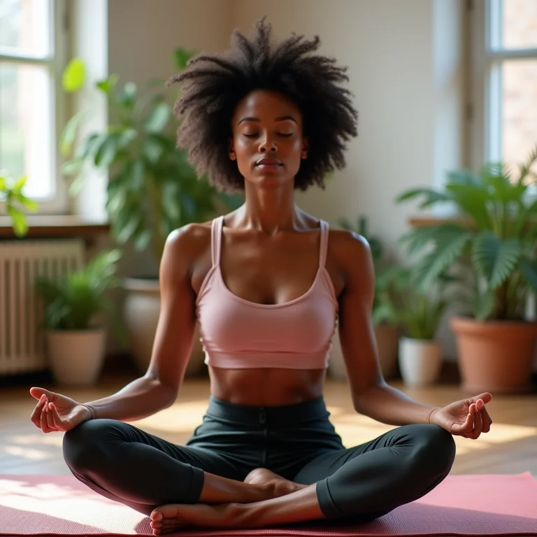 Mulher meditando em um ambiente tranquilo
