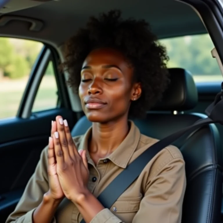 Mulher meditando no carro