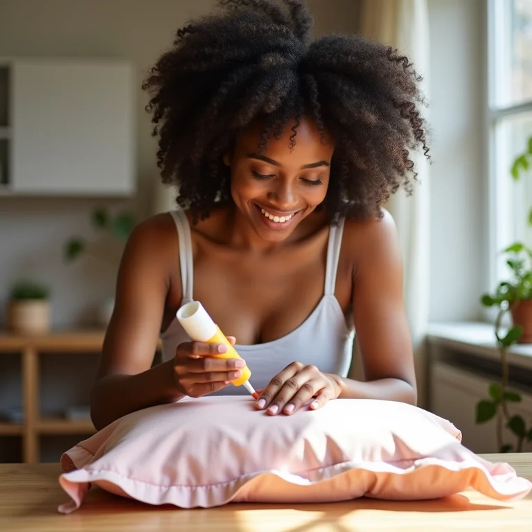Mulher negra criando capa de almofada sem costura