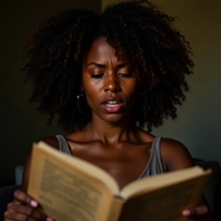 Mulher negra lendo um roteiro de peça teatral
