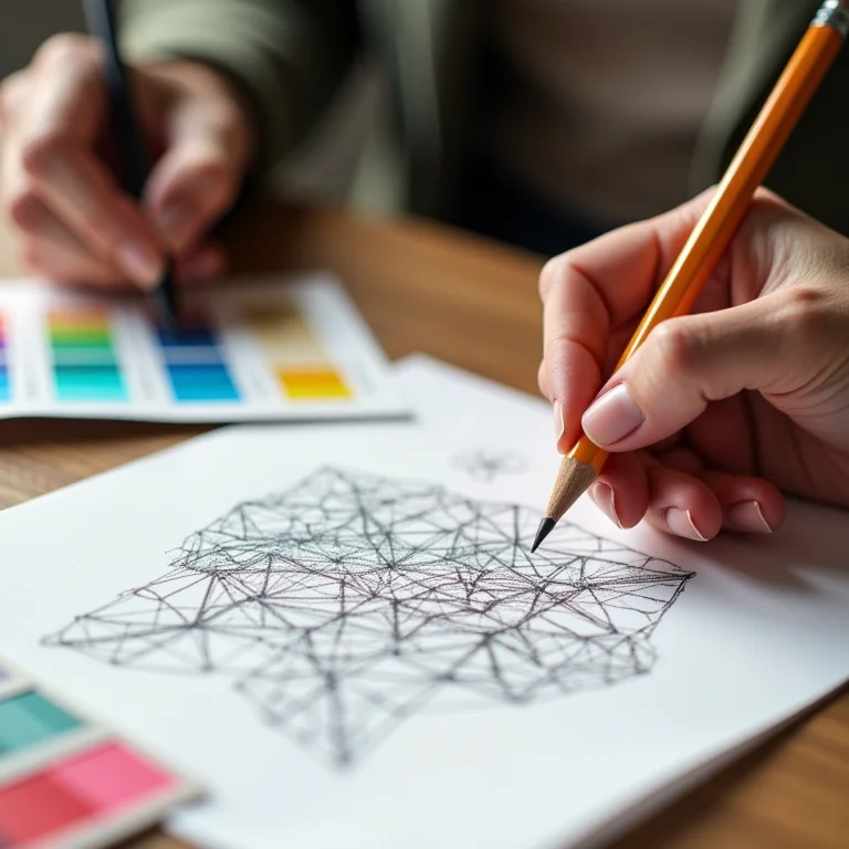 Mulher planejando design geométrico para parede