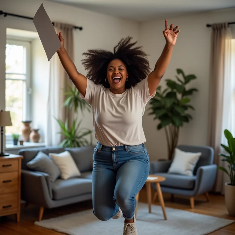 Mulher Plus Size comemorando aprovação no Prouni