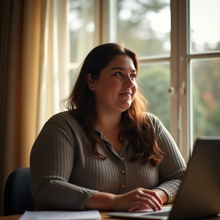 Mulher plus-size transformando pergunta difícil em oportunidade.