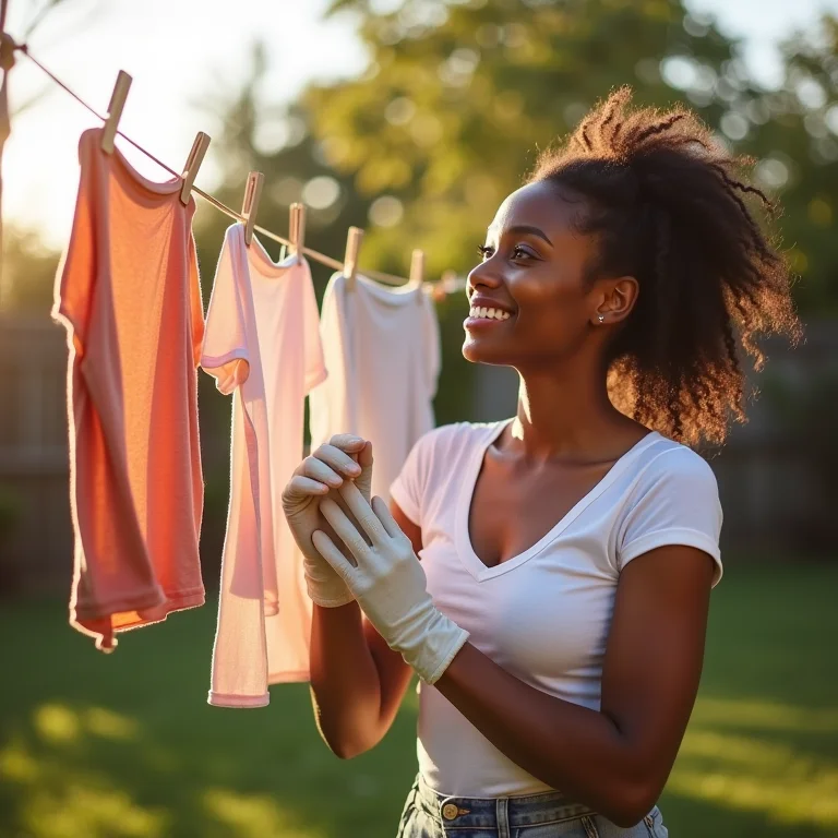 Mulher praticando lavanderia sustentável ao ar livre